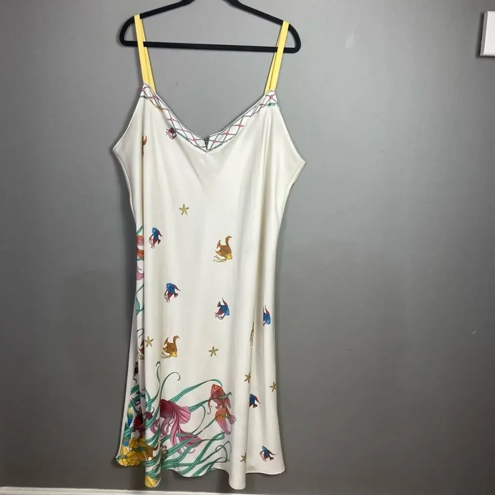 Natori slip nightgown size 3X fish animal summer print beachy neglige plus
